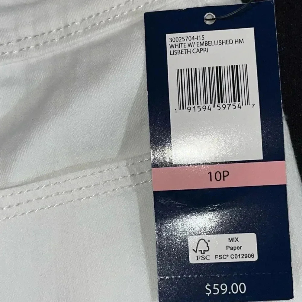 Bandolino size 10P stretch curvy white denim capris with embellished ankles NWT - Picture 10 of 15